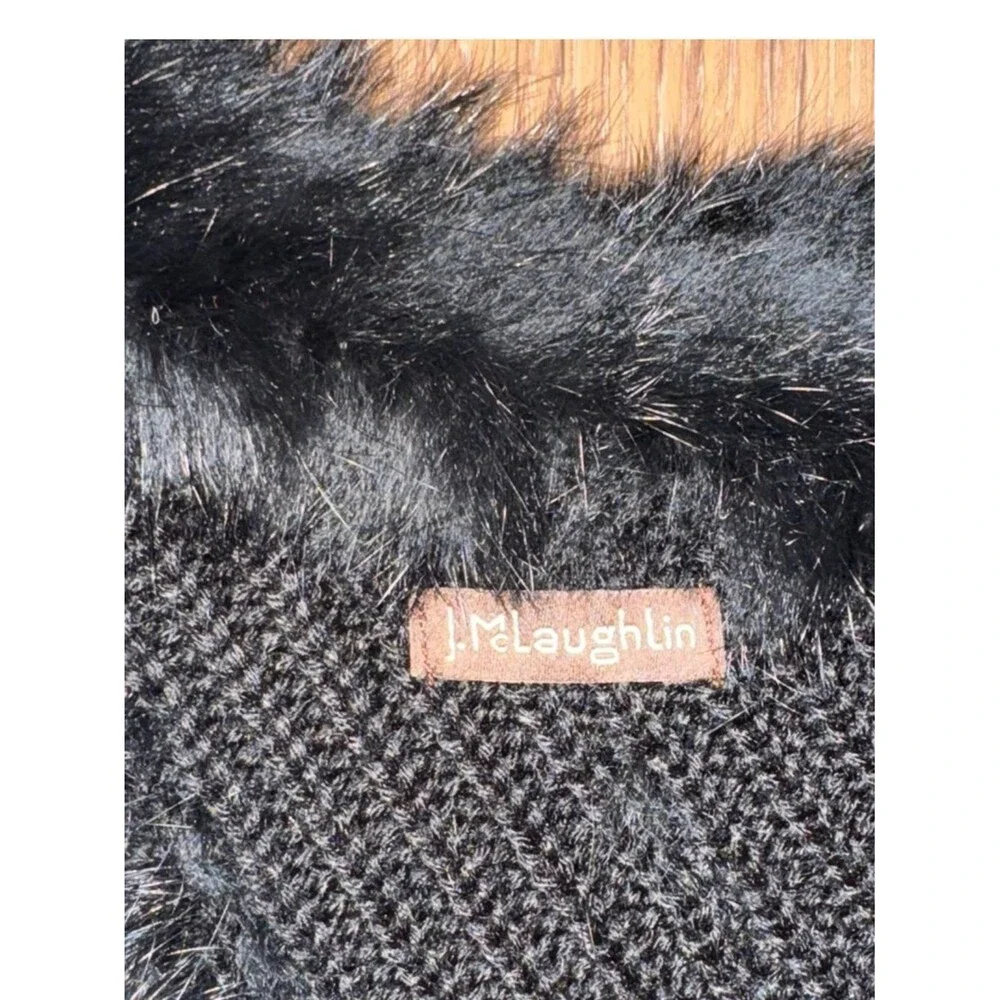 ⁠J.McLaughlin Luxury Black Genuine Rabbit Fur Poncho Cape Heavy Warm Winter Wrap